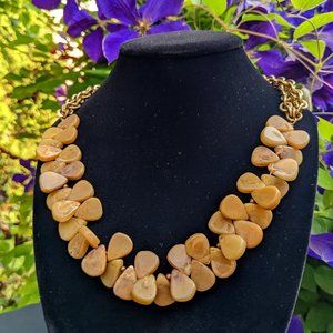 Vintage Neutral Resin Teardrops Statement Necklace w Multistrand Gold Chain